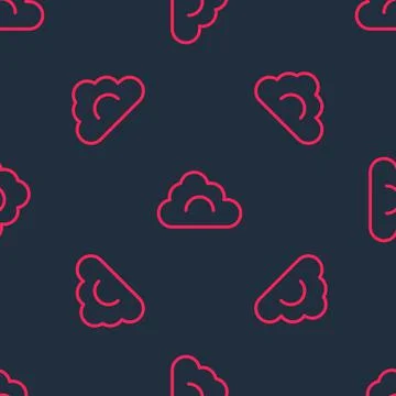 Red line Cloud icon isolated seamless pattern on black background. Vector Stock Illustration