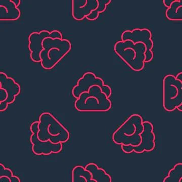 Red line Cloud icon isolated seamless pattern on black background.  Vector 스톡 일러스트
