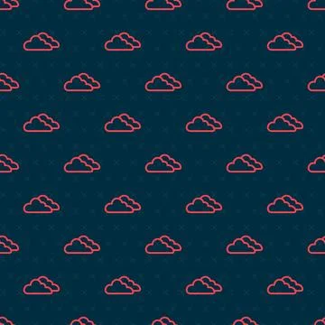 Red line Cloud icon isolated seamless pattern on black background.  Vector Stock Illustration