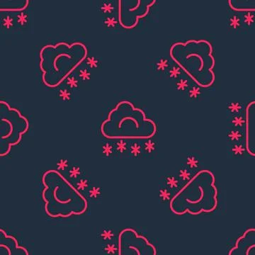 Red line Cloud with snow icon isolated seamless pattern on black background Illustrazione stock