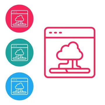 Red line Cloud technology data transfer and storage icon isolated on white Stock Illustration