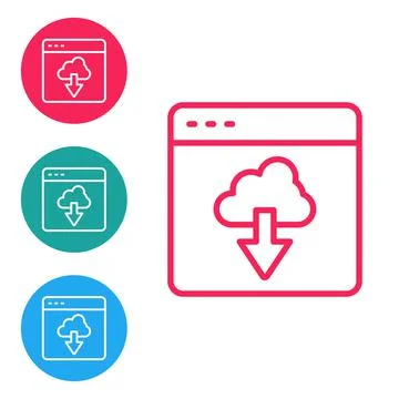 Red line Cloud technology data transfer and storage icon isolated on white Stock Illustration