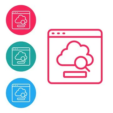 Red line Cloud technology data transfer and storage icon isolated on white ba Stock Illustration