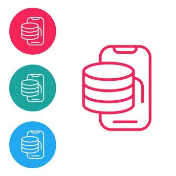 Red line Cloud technology data transfer and storage icon isolated on white Stock Illustration