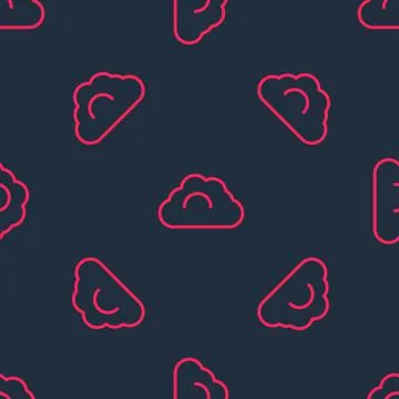 Red line Cloudy weather icon isolated seamless pattern on black background Stock Illustration
