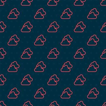 Red line Cloudy weather icon isolated seamless pattern on black background... Stock Illustration
