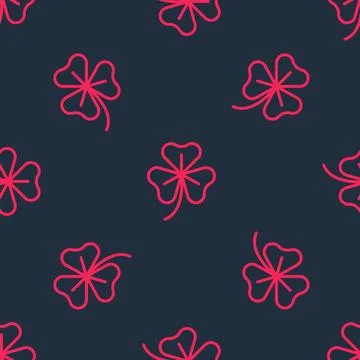 Red line Clover trefoil leaf icon isolated seamless pattern on black background イラスト素材