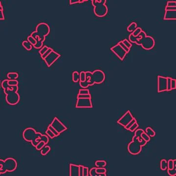 Red line CO2 emissions in cloud icon isolated seamless pattern on black Stock Illustration