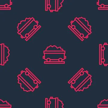 Red line Coal train wagon icon isolated seamless pattern on black background Stock Illustration