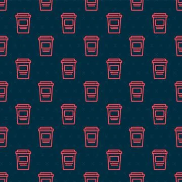 Red line Coffee cup to go icon isolated seamless pattern on black background Illustrazione stock