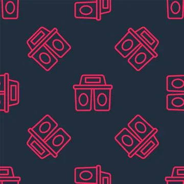 Red line Coffee cup to go icon isolated seamless pattern on black background Illustrazione stock