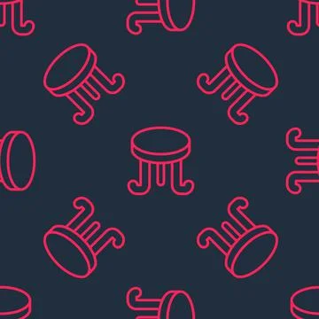 Red line Coffee table icon isolated seamless pattern on black background. Str イラスト素材