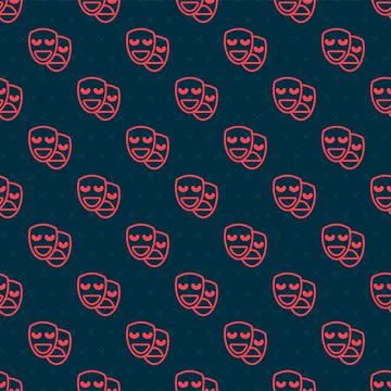 Red line Comedy and tragedy theatrical masks icon isolated seamless pattern on Stock Illustration