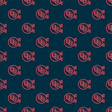 Red line Comedy and tragedy theatrical masks icon isolated seamless pattern on Stock Illustration