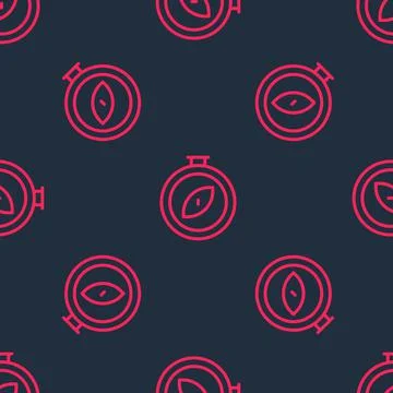 Red line Compass icon isolated seamless pattern on black background. Windrose Stock Illustration