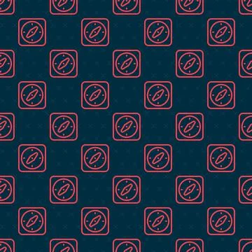 Red line Compass icon isolated seamless pattern on black background. Windrose 스톡 일러스트
