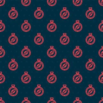 Red line Compass icon isolated seamless pattern on black background. Windrose Stock Illustration