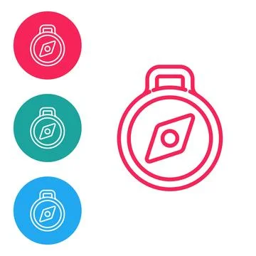 Red line Compass icon isolated on white background. Windrose navigation symbol Stock Illustration