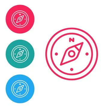 Red line Compass icon isolated on white background. Windrose navigation symbol Stock Illustration