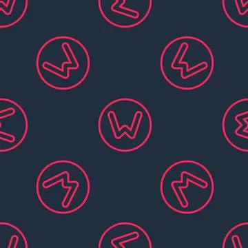 Red line Compass north icon isolated seamless pattern on black background Stock Illustration