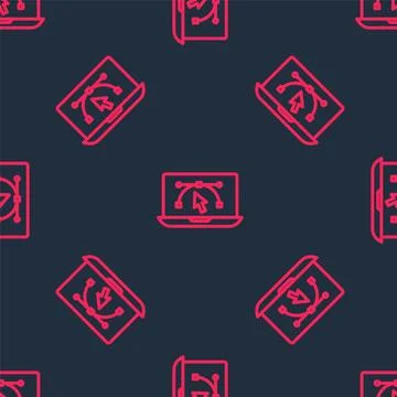 Red line Computer display with vector design program icon isolated on isola.. Stock Illustration