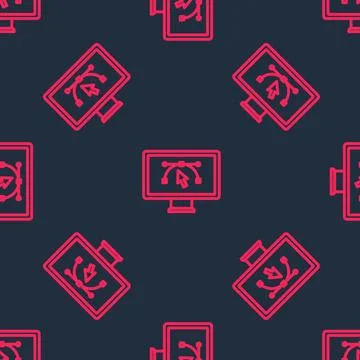 Red line Computer display with vector design program icon isolated on isola.. Stock Illustration