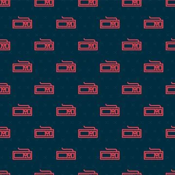 Red line Computer keyboard icon isolated seamless pattern on black background Stock Illustration