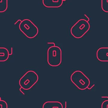 Red line Computer mouse gaming icon isolated seamless pattern on black Stock Illustration
