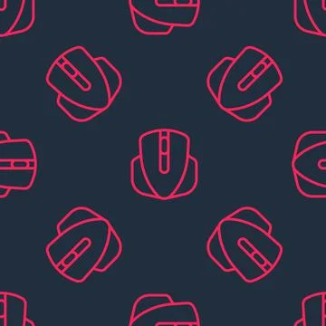 Red line Computer mouse gaming icon isolated seamless pattern on black Stock Illustration