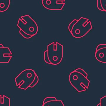 Red line Computer mouse gaming icon isolated seamless pattern on black Illustrazione stock