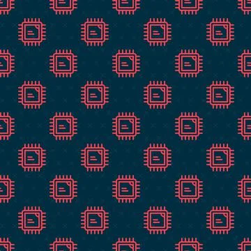 Red line Computer processor with microcircuits CPU icon isolated seamless Stock Illustration