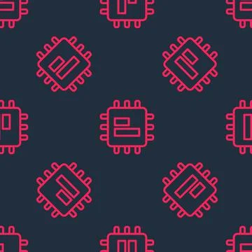 Red line Computer processor with microcircuits CPU icon isolated seamless イラスト素材