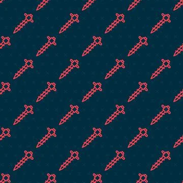 Red line Construction jackhammer icon isolated seamless pattern on black Stock Illustration