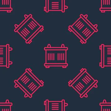 Red line Container icon isolated seamless pattern on black background. Crane 스톡 일러스트