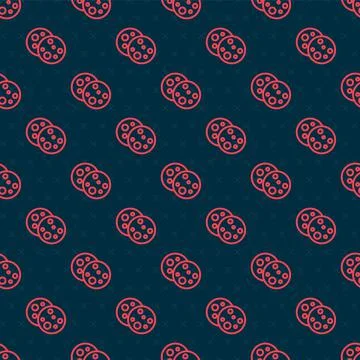 Red line Cookie or biscuit with chocolate icon isolated seamless pattern on Stock Illustration