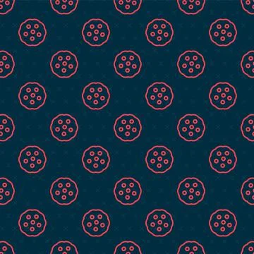 Red line Cookie or biscuit with chocolate icon isolated seamless pattern on Illustrazione stock
