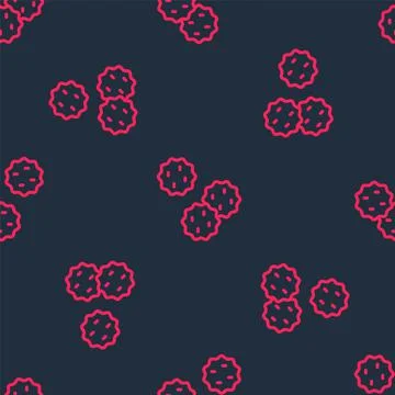 Red line Cookie or biscuit with chocolate icon isolated seamless pattern on 스톡 일러스트