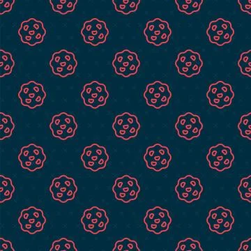 Red line Cookie or biscuit with chocolate icon isolated seamless pattern on Stock Illustration