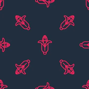 Red line Corn icon isolated seamless pattern on black background. Vector イラスト素材