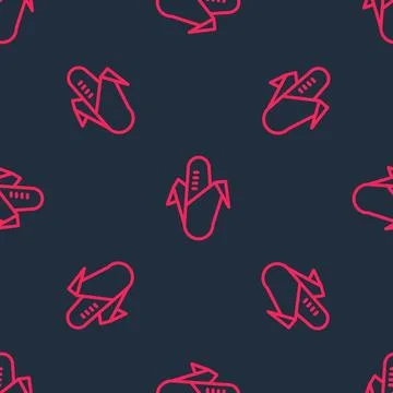 Red line Corn icon isolated seamless pattern on black background. Vector Stock Illustration