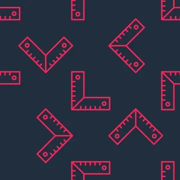 Red line Corner ruler icon isolated seamless pattern on black background Illustrazione stock