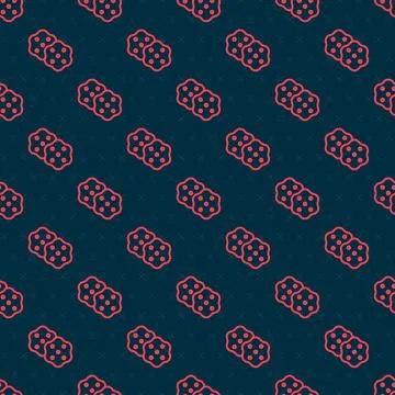 Red line Cracker biscuit icon isolated seamless pattern on black background Stock Illustration