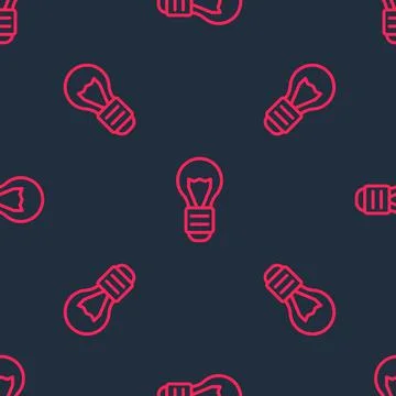 Red line Creative lamp light idea icon isolated seamless pattern on black Illustrazione stock