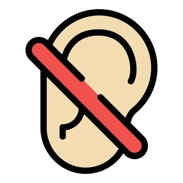 Red line crossing human ear signifying deafness or hearing loss Stock Illustration