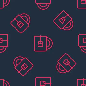 Red line Cup of tea icon isolated seamless pattern on black background. Vector Stock Illustration
