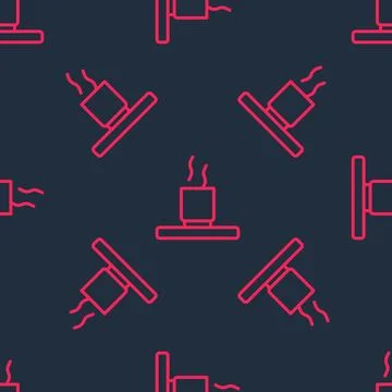 Red line Cup of tea icon isolated seamless pattern on black background. Vector Stock Illustration