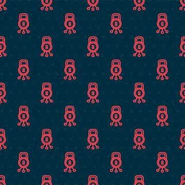 Red line Cyber security icon isolated seamless pattern on black background Illustrazione stock