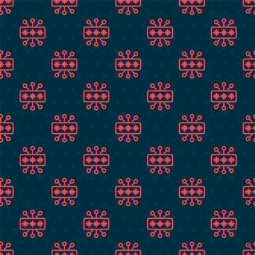 Red line Cyber security icon isolated seamless pattern on black background Stock Illustration