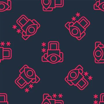 Red line Cyber security icon isolated seamless pattern on black background... Illustrazione stock