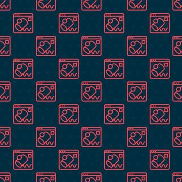 Red line Data visualisation icon isolated seamless pattern on black background Illustrazione stock